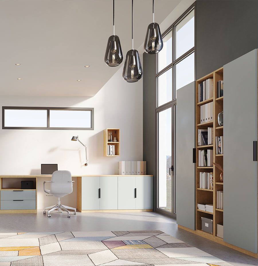 Rangement de la gamme Concept avec un bureau et un meuble bibliothèque